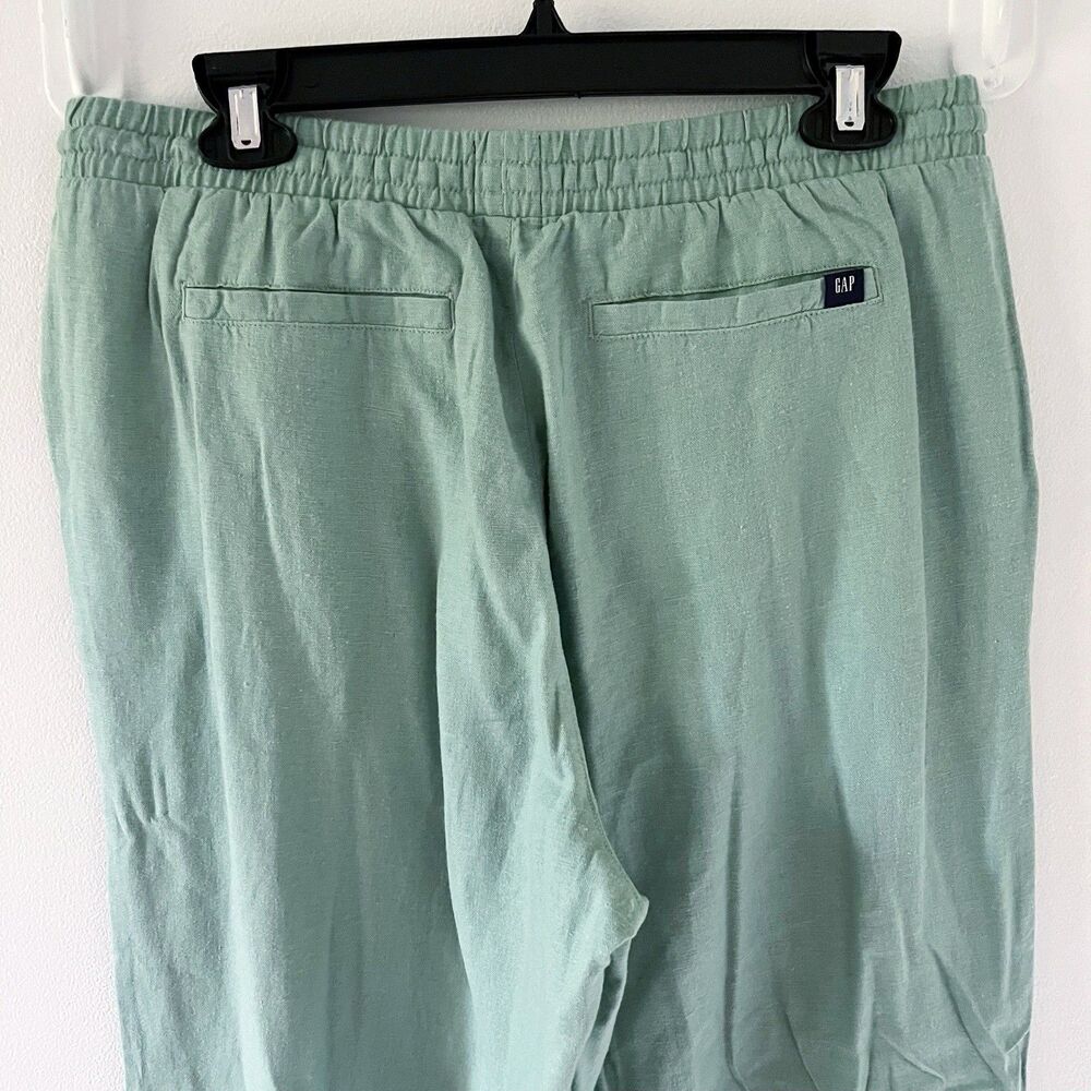 Women's Gap Linen Rayon Wide Leg Green Pants Elastic Waist Drawstring M Medium - Picture 11 of 16